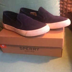 Sperry Too-Sider memory foam seaside slip on washable navy 7.5 M comfort